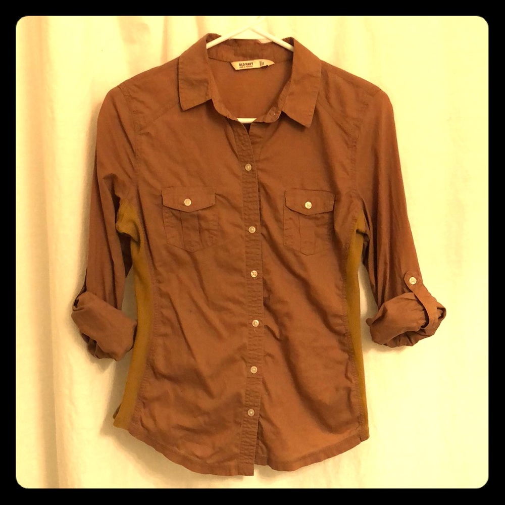 Tan Fitted Button-up Blouse